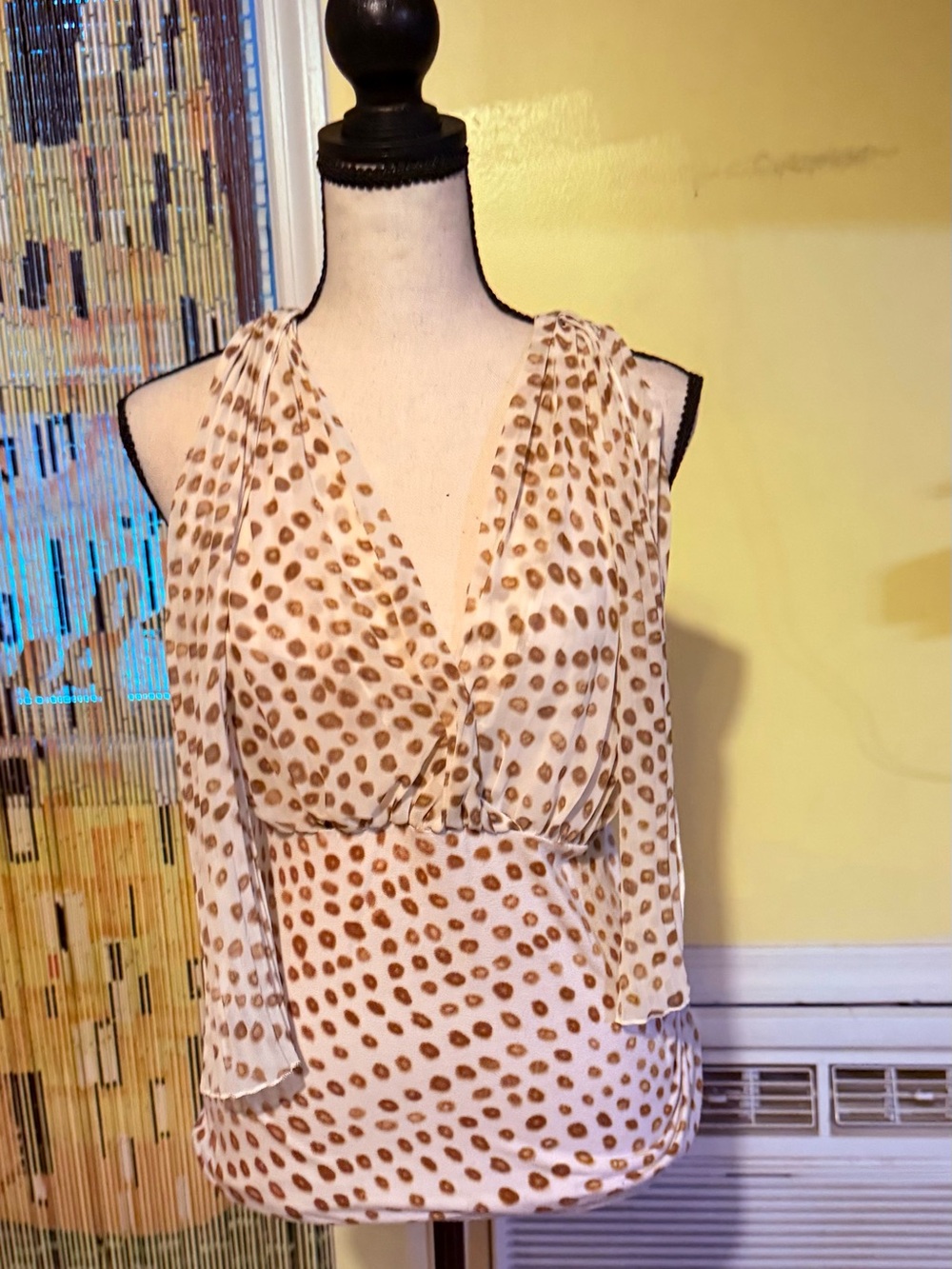 Cache Cream Sleeveless Polka Dot Camisole with Brown Spots
